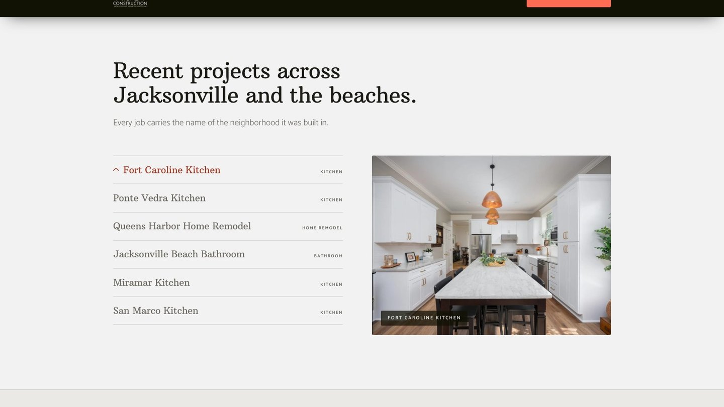 The projects section of the new homepage