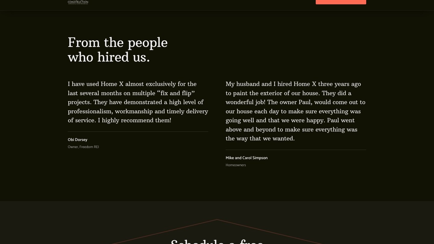 The reviews section of the new homepage